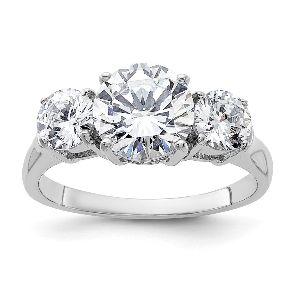 Sterling Silver Rhodium-plated Three Stone Cubic Zirconia Ring Size 8