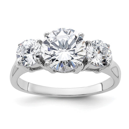 Sterling Silver Rhodium-plated Three Stone Cubic Zirconia Ring Size 8