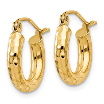 14k Yellow Gold Diamond-cut 3mm Round Hoop Earrings Gift for Women
