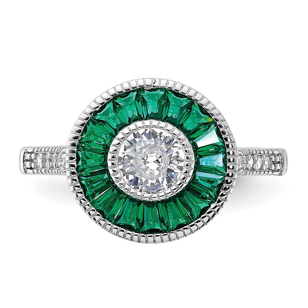 Sterling Silver Rhodium-plated Green Spinel and Cubic Zirconia Ring SZ 6