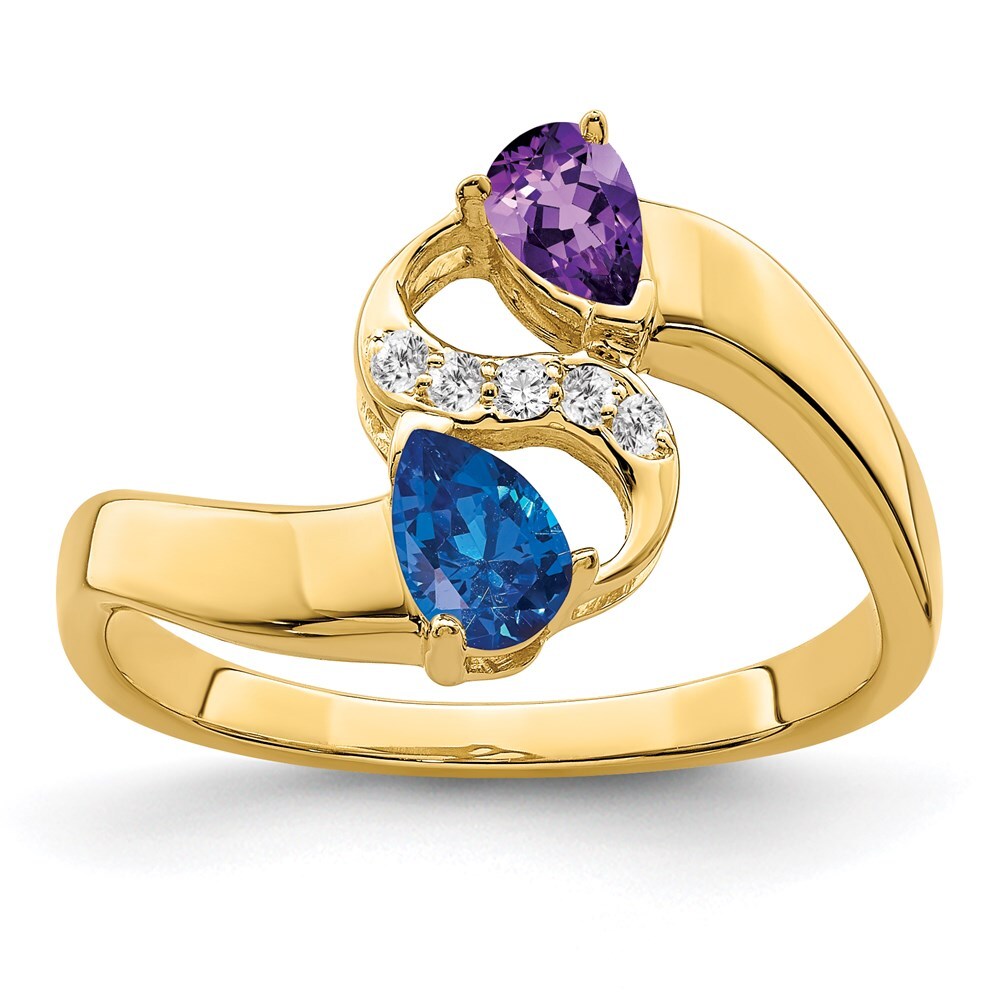 14K Yellow Gold Synthetic Family Jewelry Ring