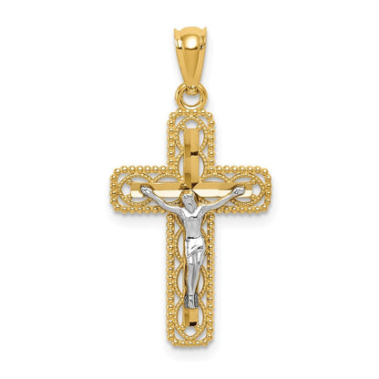 14k Two-Tone Gold Polished Crucifix Pendant