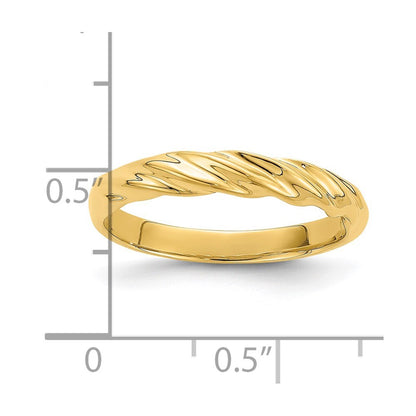 14K Yellow Gold Polished Thin Ribbed Dome Ring Size 7