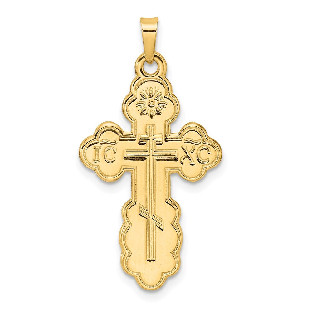 14k Yellow Gold Polished Eastern Orthodox Solid Cross Pendant for Women