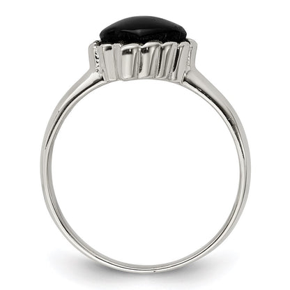 Sterling Silver Onyx Heart Ring Size 7
