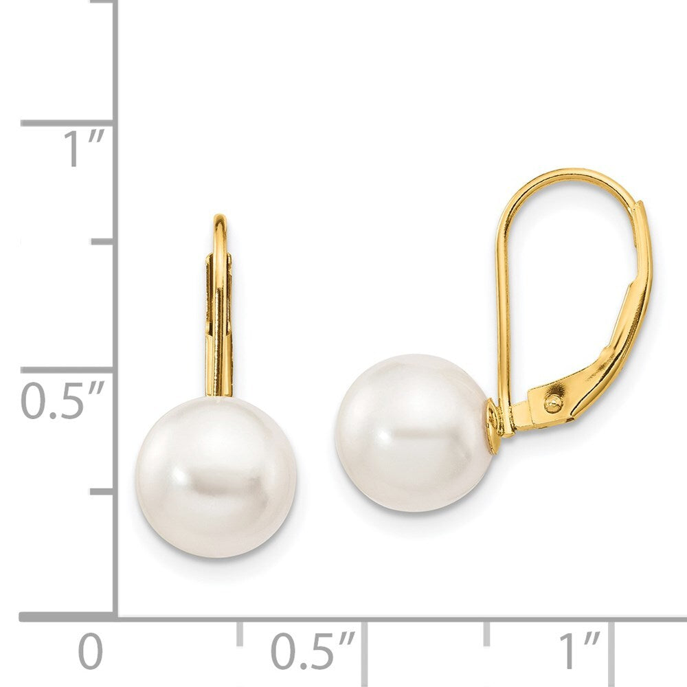 14k Yellow Gold 8-9mm Akoya Saltwater Cultured Pearl Leverback Earrings