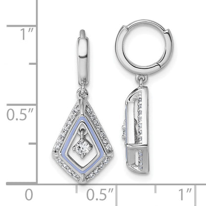 Sterling Silver Cubic Zirconia Purple Enamel Kite-shape Dangle Hoop Earrings