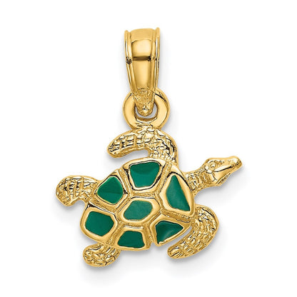 14k Yellow Gold Textured and Enameled Sea Turtle Charm