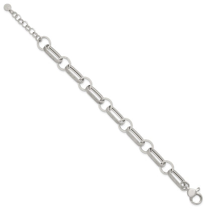 Sterling Silver  and Textured Oval and Round Link 7.5" with 1" Extender Bracelet