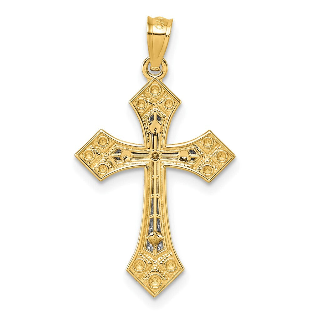 14k Two-tone Gold Diamond Cut Polished Cross Pendant for Women