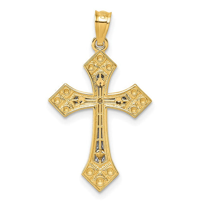 14k Two-tone Gold Diamond Cut Polished Cross Pendant for Women