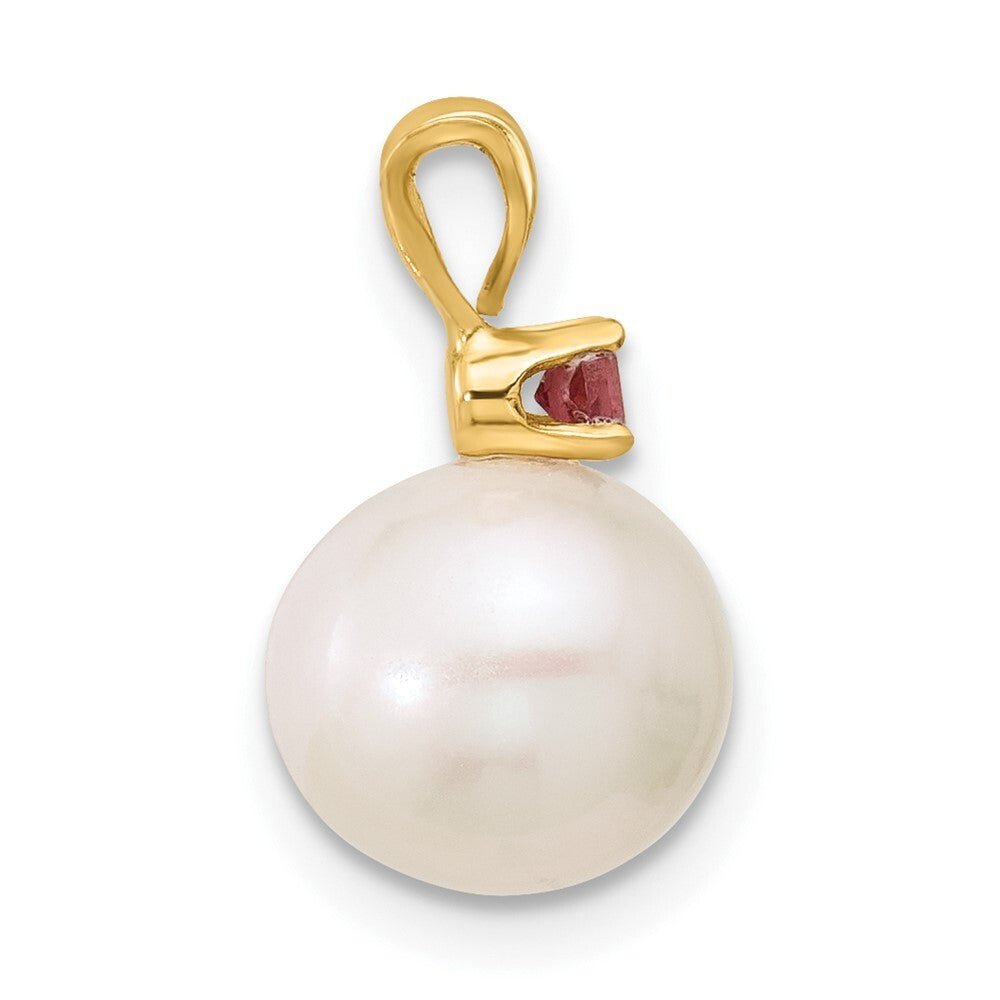 14k Yellow Gold 8-8.5mm White Round Freshwater Cultured Pearl & Peridot Pendant
