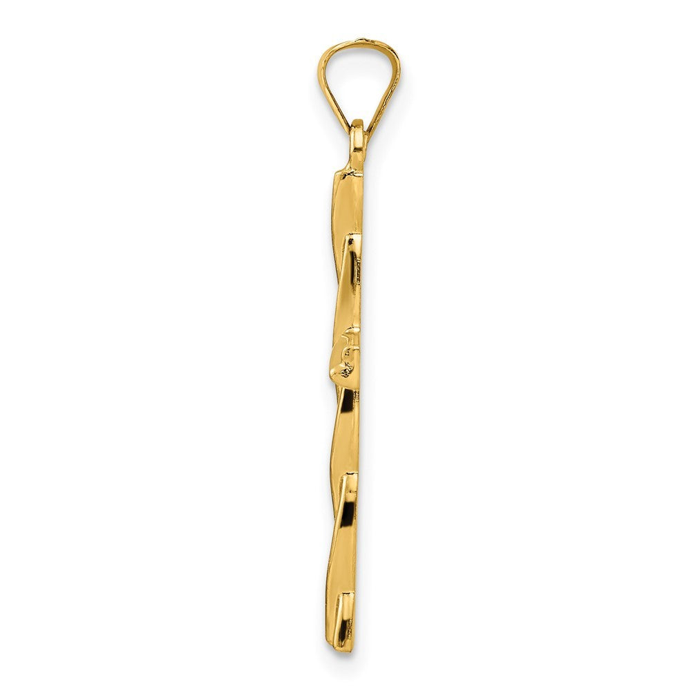14k Yellow Gold Polished Hollow Twisted Cross Pendant