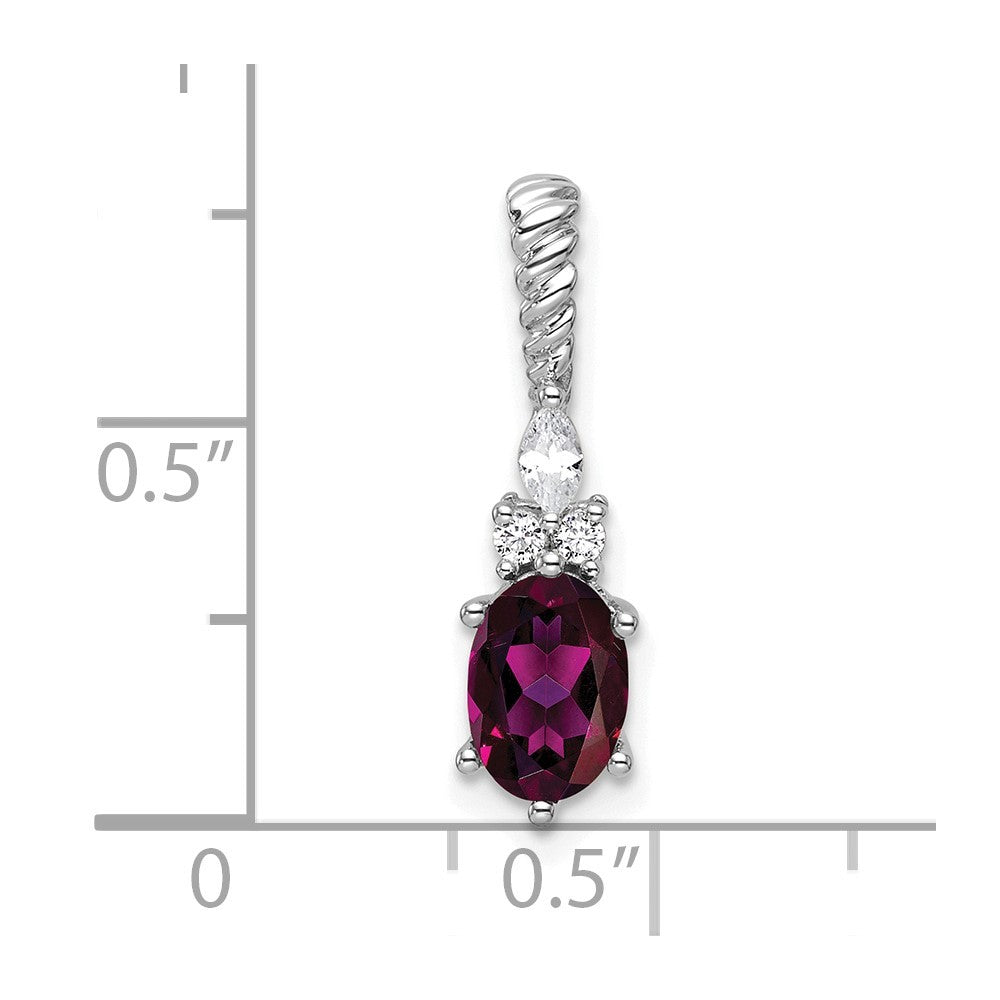 14K White Gold Polished Diamond and Rhodolite Garnet Twisted Chain Slide