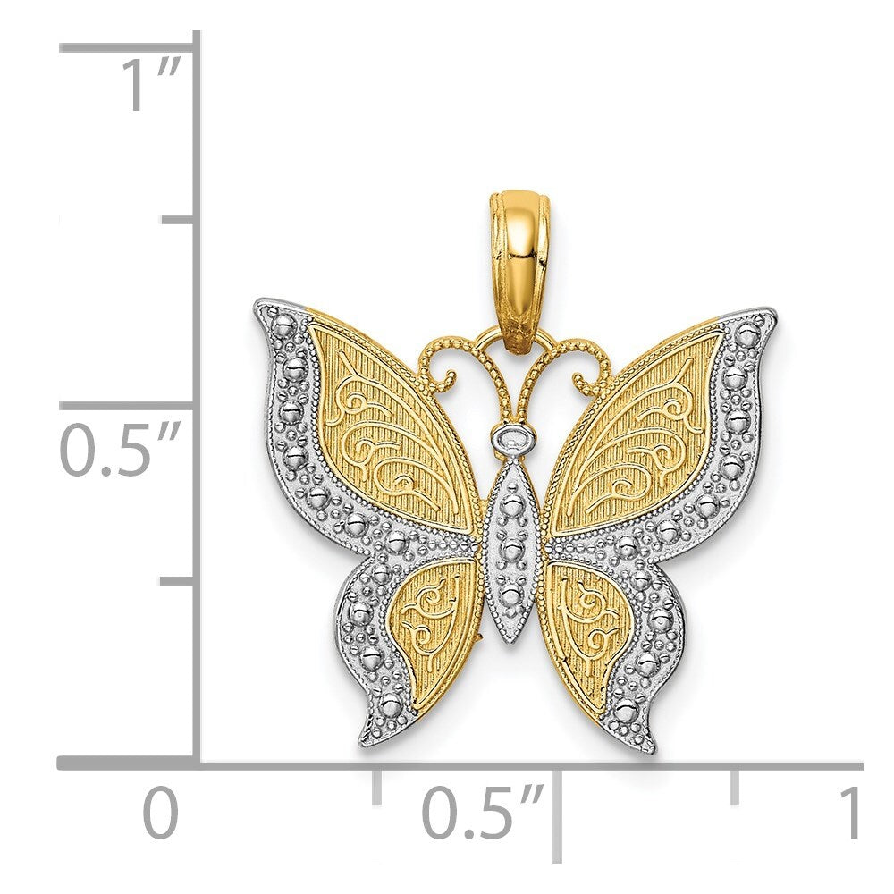14k Yellow Gold Rhodium Butterfly Pendant for Women