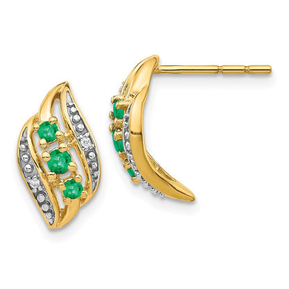 14k Yellow Gold Emerald and Diamond Polished Drop & Dangle Earrings