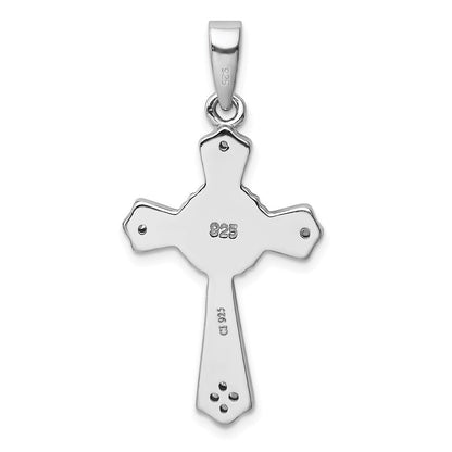 Sterling Silver Rhodium-plated Cubic Zirconia / Created Opal Cross Pendant