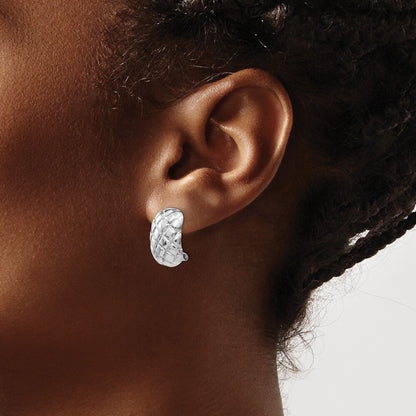 14k White Gold Polished Quilted Non-pierced Omega Back Stud Earrings