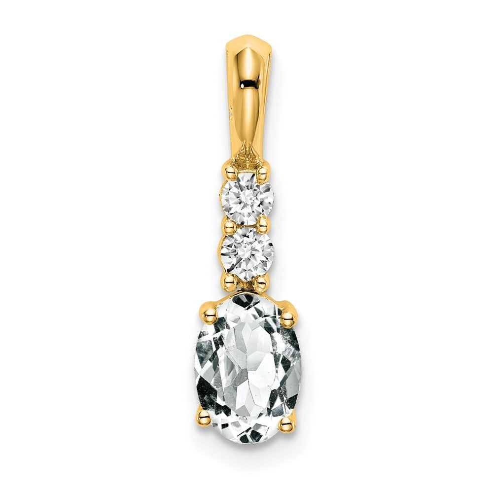 14k Yellow Gold Oval White Topaz and Diamond Pendant