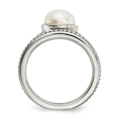 Sterling Silver 14k Antiqued 8mm Button FWC Pearl Set of 3 Ring Sz 8