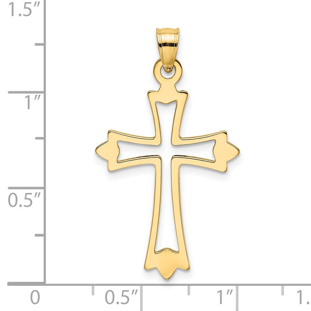 14k Yellow Gold Polished and Cut-Out Cross Charm Pendant for Women