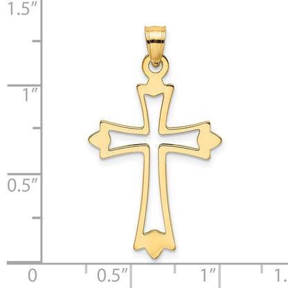 14k Yellow Gold Polished and Cut-Out Cross Charm Pendant for Women
