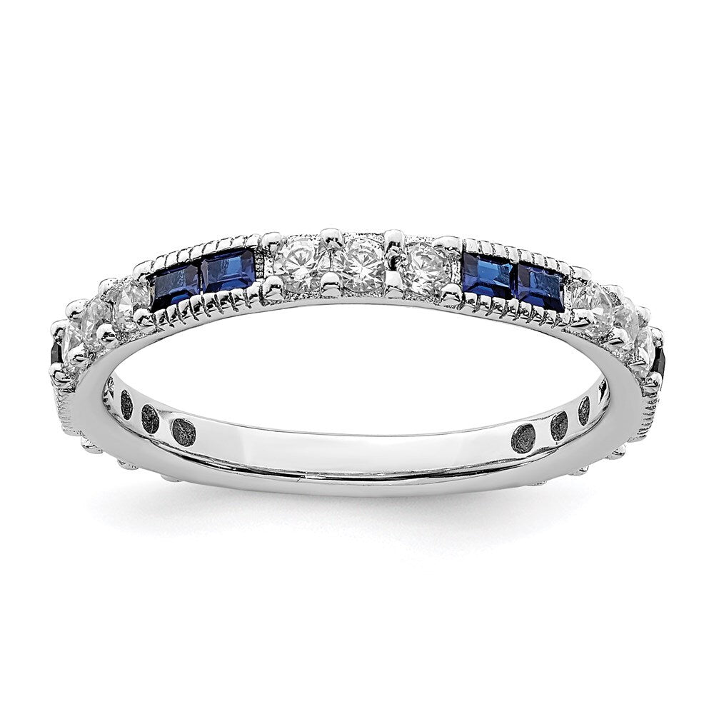 Sterling Silver Rhodium-plated Synthetic Blue Spinel & Cubic Zirconia Ring SZ 8