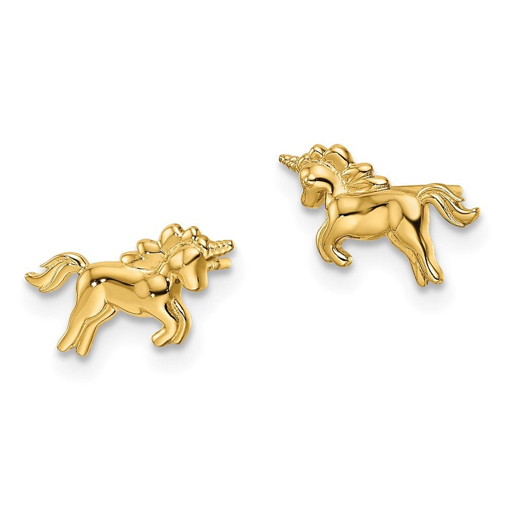 14k Yellow Gold Unicorn Stud Earrings Gift for Women