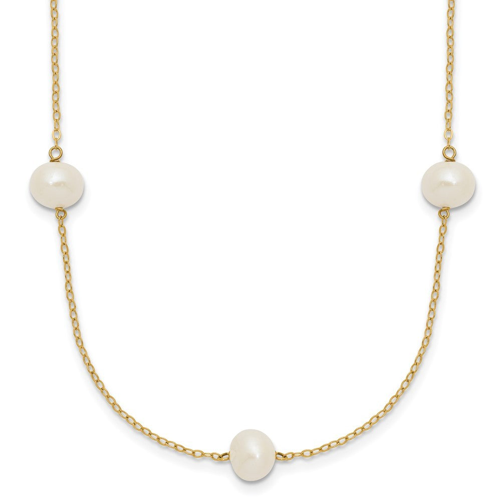 14k Yellow Gold 7-8mm White Freshwater Cultured Pearl 7-Station 18 inch Necklace