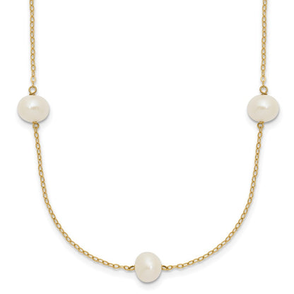 14k Yellow Gold 7-8mm White Freshwater Cultured Pearl 7-Station 18 inch Necklace