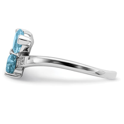 Sterling Silver Rhodium Light Swiss Blue Topaz & Diamond Heart Ring Size 8
