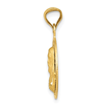 14k Yellow Gold Polished Diamond-Cut Sagrado Corazon Circle Pendant for Women
