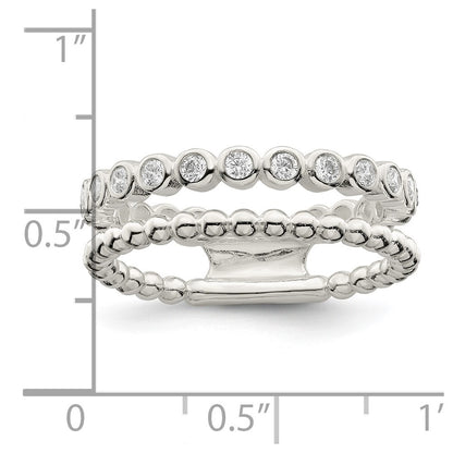 Sterling Silver Polished CZ Beaded Double Fancy Ring Size 8