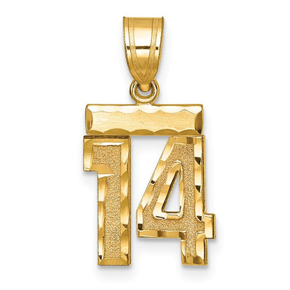 14k Yellow Gold Small Brushed Diamond-cut Number 14 Charm Pendant for Women
