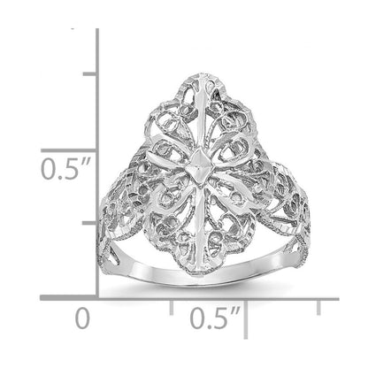 14K White Gold Diamond-Cut Filigree Ring