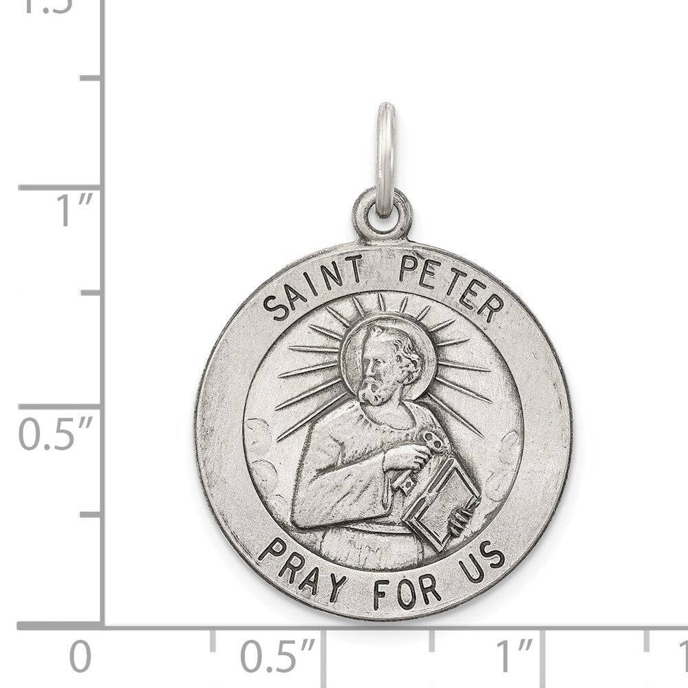 Sterling Silver Antiqued Saint Peter Medal Pendant