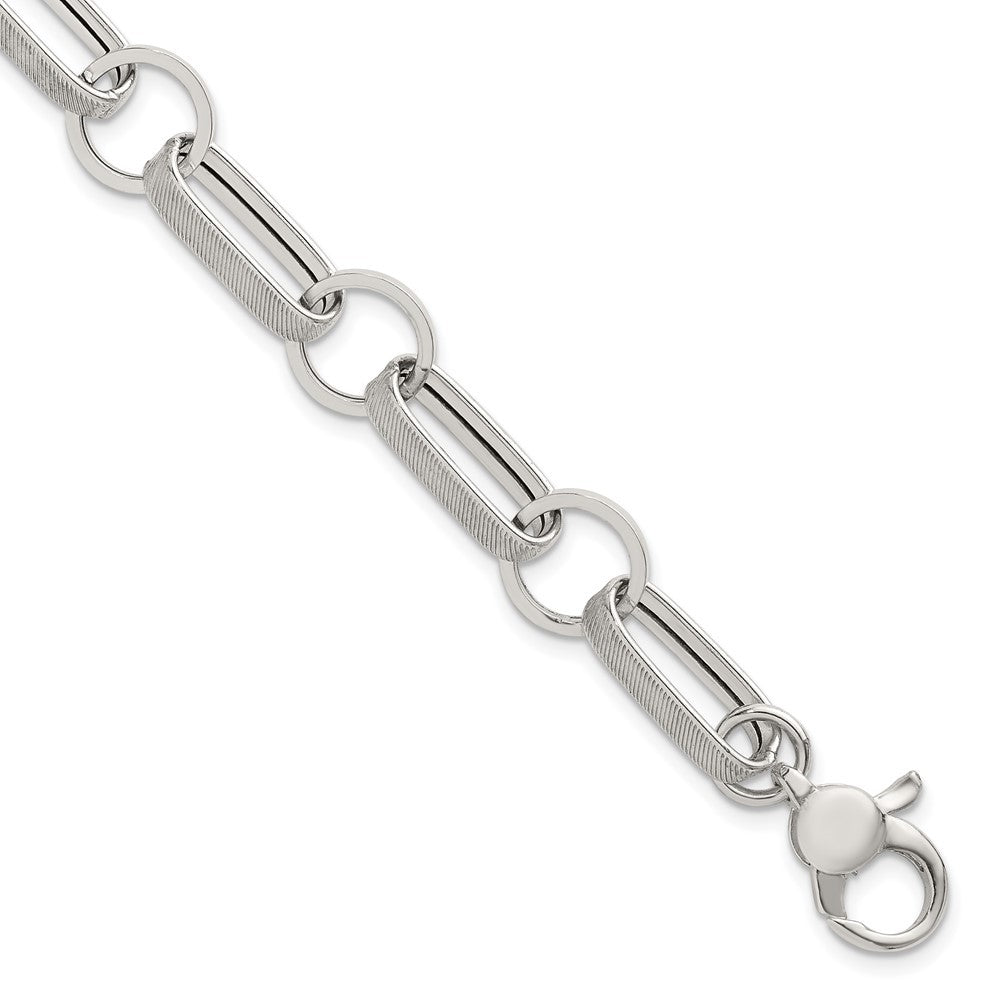 Sterling Silver  and Textured Oval and Round Link 7.5" with 1" Extender Bracelet