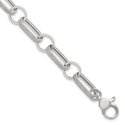 Sterling Silver  and Textured Oval and Round Link 7.5" with 1" Extender Bracelet