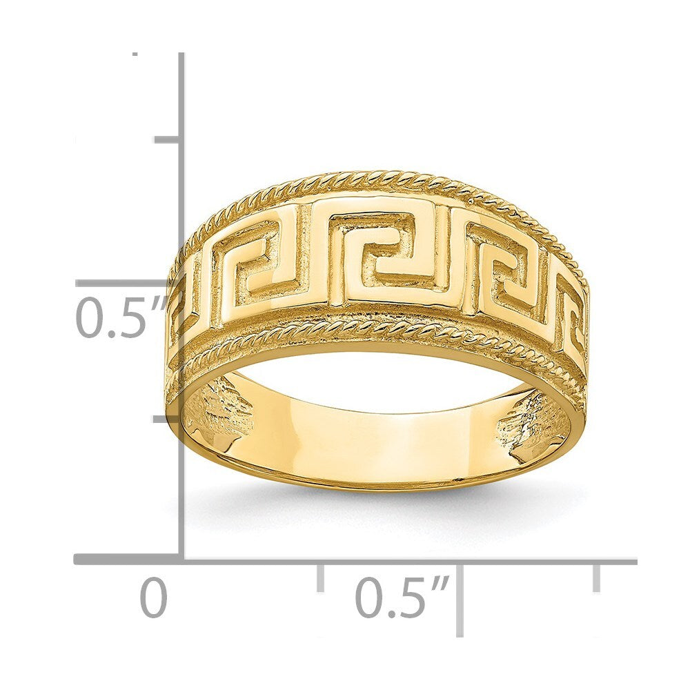14K Yellow Gold Greek Key Pattern Dome Ring Size 7
