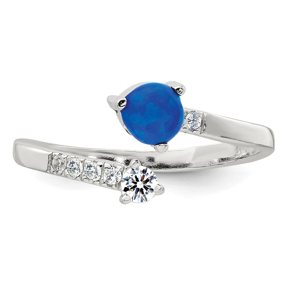 Sterling Silver Polished Opal and CZ Bypass Ring Size 8