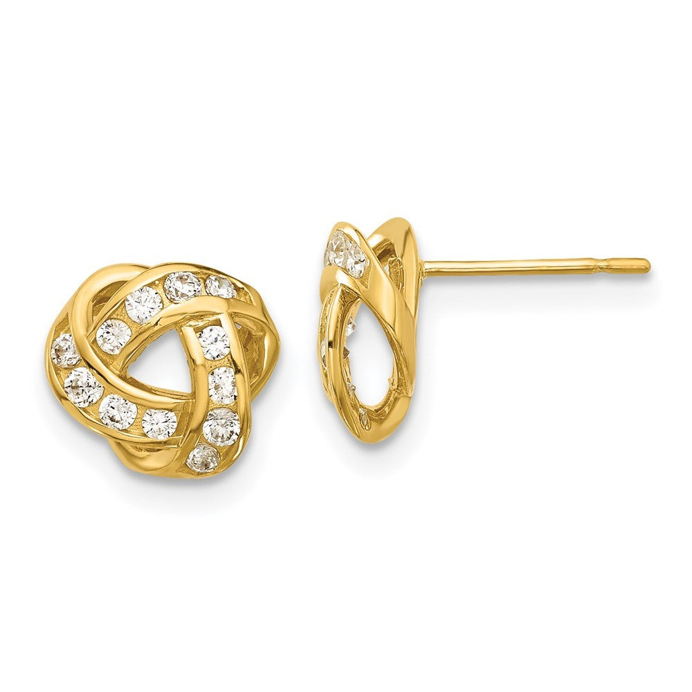 14k Yellow Gold Polished CZ Love Knot Earrings