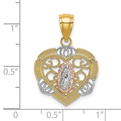 14k Two-tone Gold 14KTwo-tone White Rhodium Guadalupe In Heart Charm Pendant