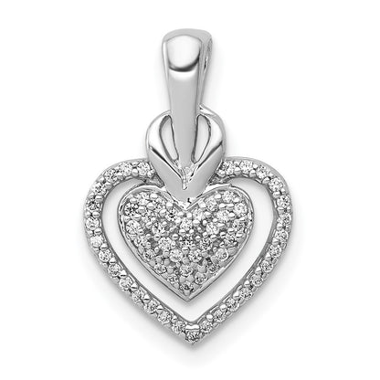 14k White Gold 1/5ct. Diamond Fancy Double Heart Chain Slide Pendant for Women