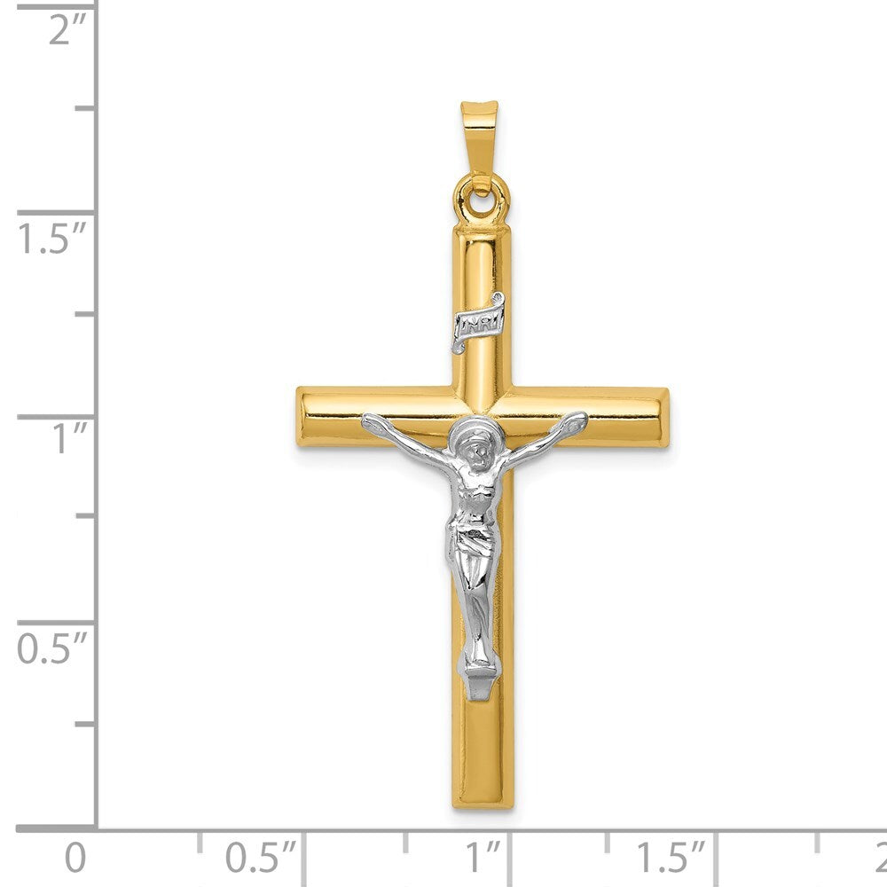 14k Two-tone Gold INRI Hollow Crucifix Pendant for Women