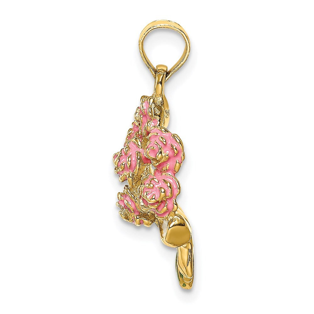 14k Yellow Gold Enameled Bouquet of Pink Roses Pendant for Women