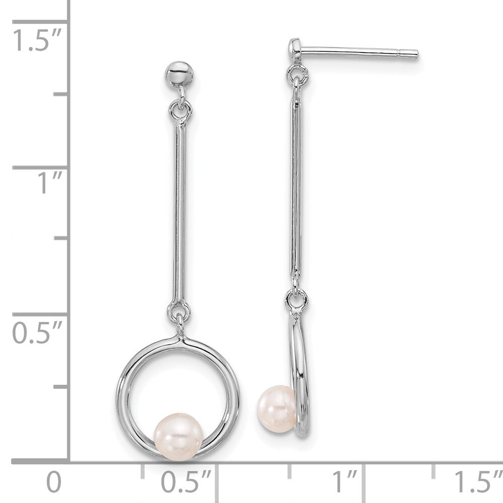 Sterling Silver 4-4.5mm White Semi-Round Cultured Pearl Post Dangle Earrings