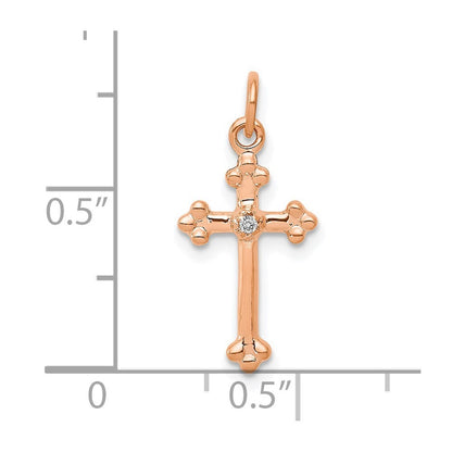 14k Rose Gold Small Diamond Budded Cross Pendant for Women