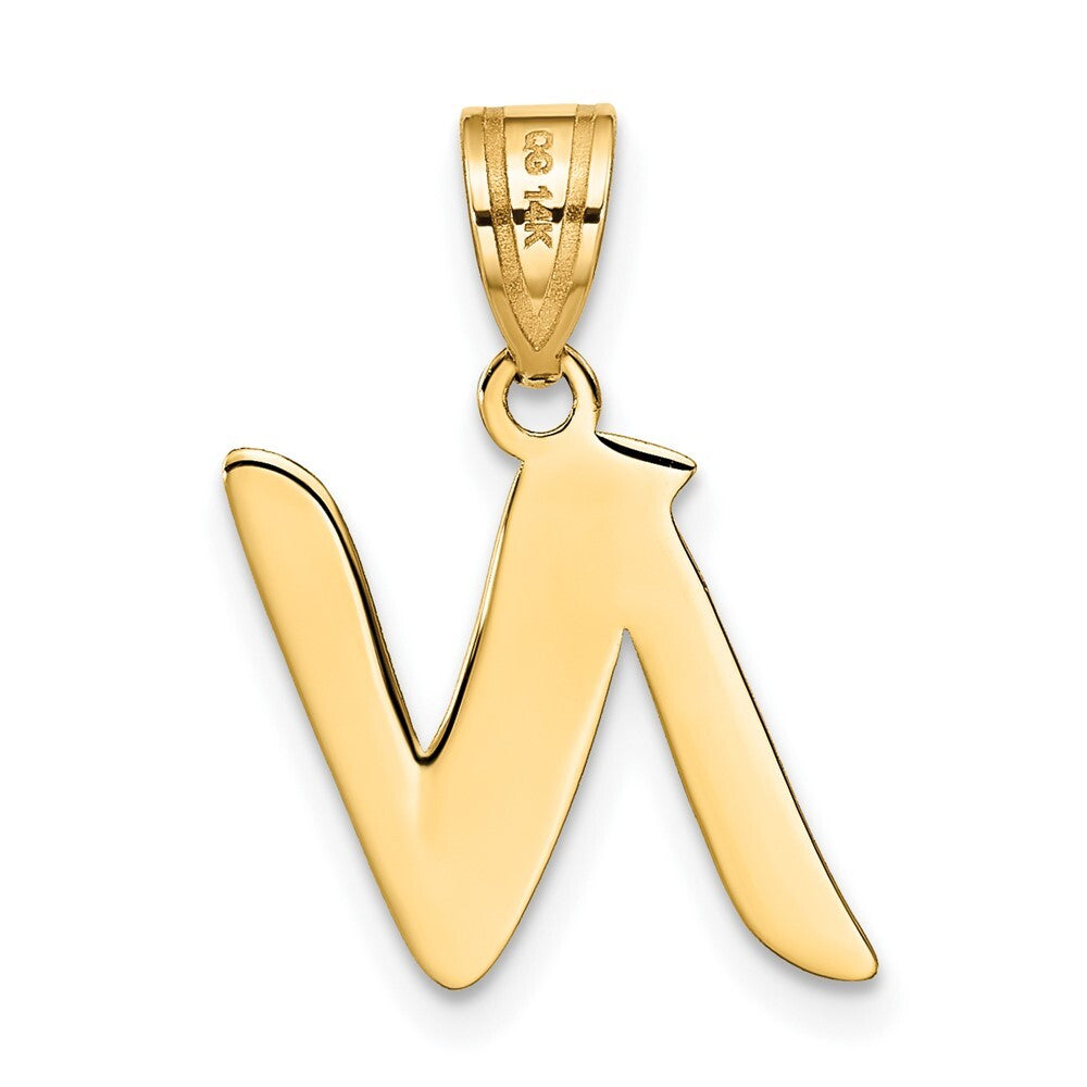 14k Yellow Gold Polished Script Letter N Initial Pendant for Women