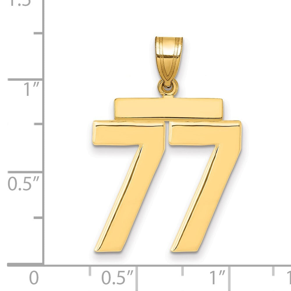 14k Yellow Gold Large Polished Number 77 Charm Pendant for Women