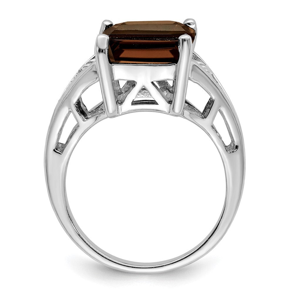 Sterling Silver Rhodium Smoky Quartz Ring Size 7